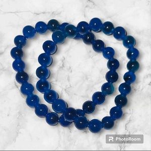 Blue Sugar Heart Agate Bead Bracelets